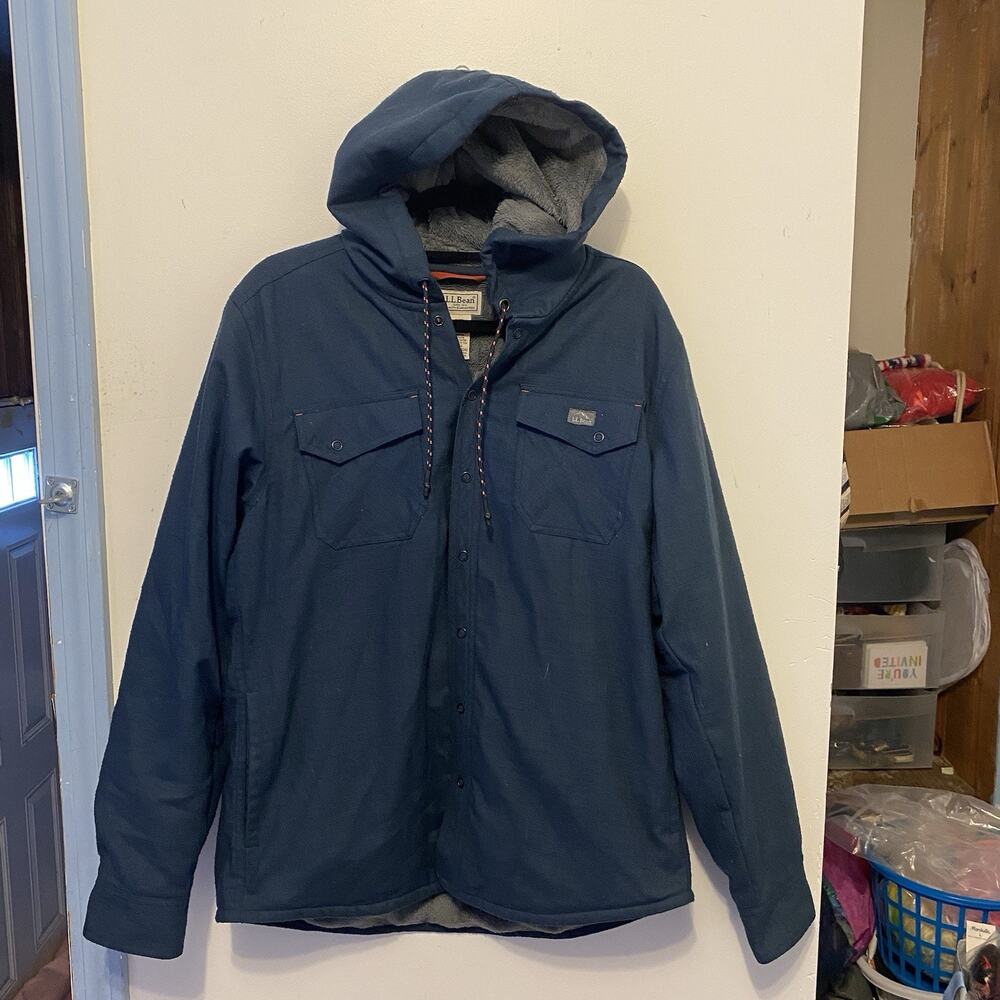 VTG LL Bean Shirt Jacket Unisex M Snap 3M Th insulated Fleece Lining Soft Hoodie - Picture 8 of 13